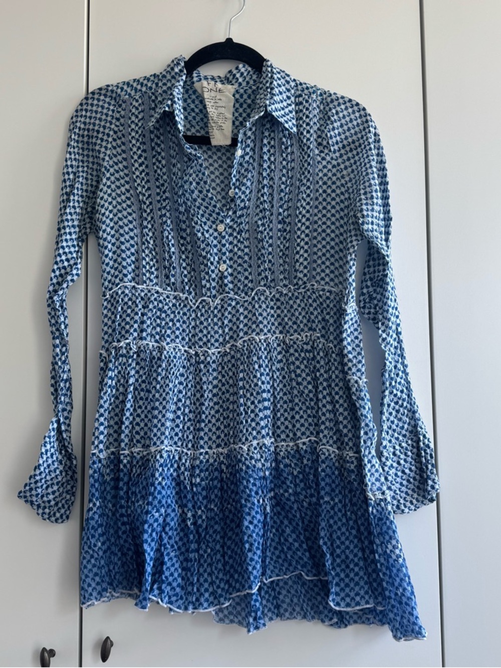 Free People Blue Patterned Long-Sleeve Tunic